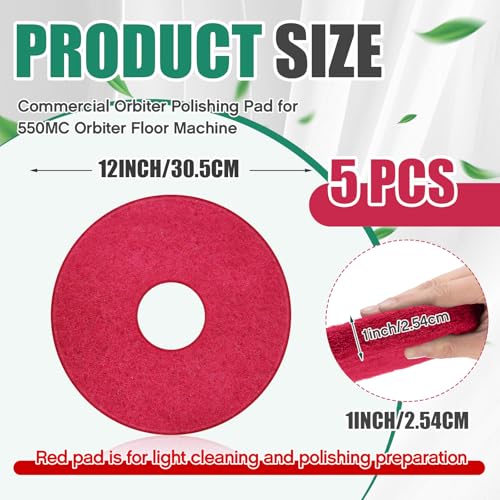 Teenyyou 5 Pcs 12" Cleaning Orbiter Pads Commercial Floor Buffer Pads Hardwood Floor Maintenance Scrubber Polisher Cleaning and Stripping for Orbiter Machine (Red) - color: Red