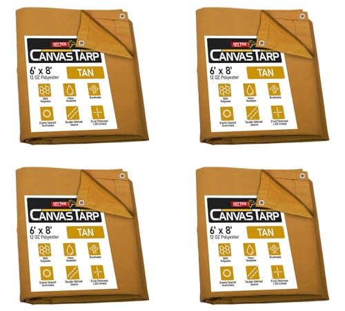 (4 Pack) 6' x 8' Tan Canvas Tarp 12oz Heavy Duty Water Resistant - color: Tan (4 Pcs), size: 6' x 8'
