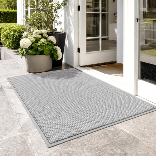 WochiTV Non Slip Drainage Mats, Front Door Mat, PVC Pool Floor Mat 0.2'' Thick Rubber Outdoor Indoor, Parking Space Mat for Bathroom Garage Basement Backyard Commercial Kitchen, 1.4x2.3Ft Grey - color: Grey, size: 1.4 x 2.3 ft