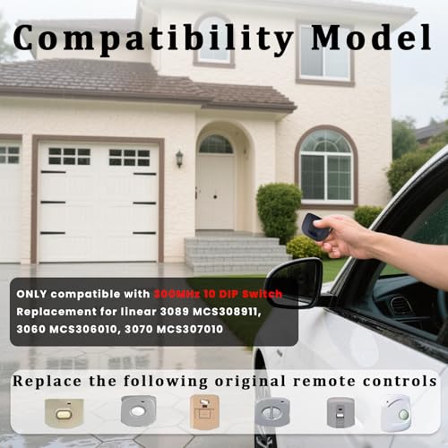 3 Pcs Garage Door Opener Remote Compatible with Linear Multicode 300MHz 10 Dip Switch Replacement for 3089 3060 3070 MCS308911 MCS306010 MCS3070 Garage Opener Remote Control with Keychain - style: Multicode-3089-3Pcs