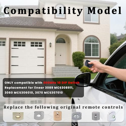 3 Pcs Garage Door Opener Remote Compatible with Linear Multicode 300MHz 10 Dip Switch Replacement for 3089 3060 3070 MCS308911 MCS306010 MCS3070 Garage Opener Remote Control with Keychain - style: Multicode-3089-3Pcs