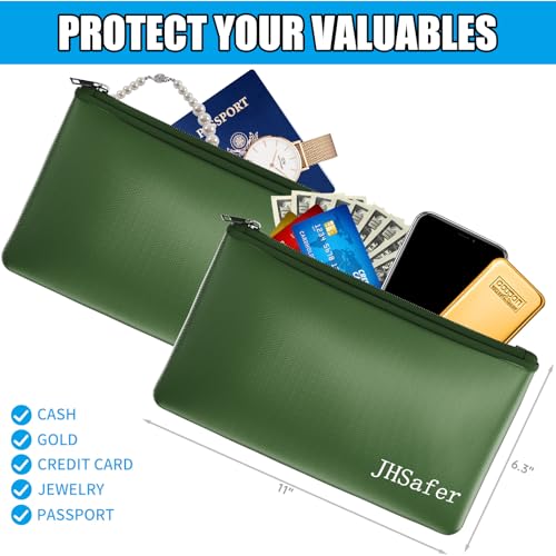 6400℉ Fireproof Money Bags with Zipper,Cash Safe Pouch,11''x6.3'' - color: Green