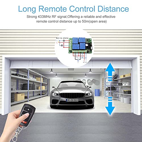 QIACHIP Universal 12V 4CH Wireless Relay Remote Module Switch RF 433Mhz with Remote Control Key Fob 2 Transmitters 1 Receiver for Light Garage Door Electric Gate,Momentary Toggle Latched(KR1204) - color: KR1204+2KT06（DC 12V 4-CH）