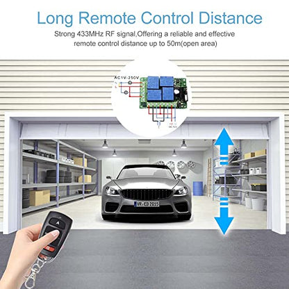 QIACHIP Universal 12V 4CH Wireless Relay Remote Module Switch RF 433Mhz with Remote Control Key Fob 2 Transmitters 1 Receiver for Light Garage Door Electric Gate,Momentary Toggle Latched(KR1204) - color: KR1204+2KT06（DC 12V 4-CH）