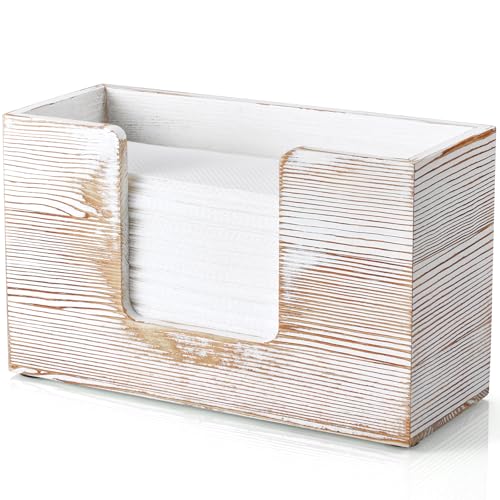 Paper Towel Dispenser Countertop, White Washed Wood Bathroom Paper Towel Holder, Napkin Holder for Kitchen, Countertop Multifold C-Fold, Z-Fold, Trifold Paper Hand Towel Dispenser for Toilet - color: 1 Pack-rustic White, size: 11.02" x 4.65" x 6.57"