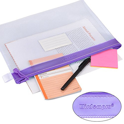 Wisdompro Zipper Pouch, 4 Pack Waterproof Mesh File Bag, Document Organizer - color: Purple/Yellow
