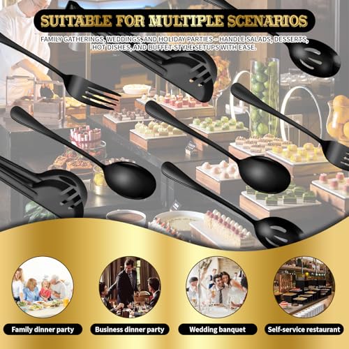 Serving Utensils Set, 24-Piece Large Stainless Steel Serving Spoons and Forks for BBQ, Buffets, Catering, Parties, Weddings, Restaurants - Black - color: Black