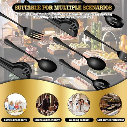 Serving Utensils Set, 24-Piece Large Stainless Steel Serving Spoons and Forks for BBQ, Buffets, Catering, Parties, Weddings, Restaurants - Black - color: Black