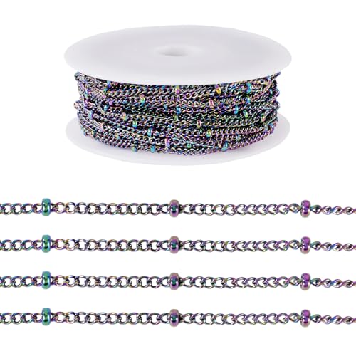 Craftdady 32 Feet Stainless Steel Link Twisted Curb Chains Multicolor Soldered Cable Cross Beaded Satellite Chains with Spool for Bracelet Necklace Earring Jewelry Making - color: Colorful, 2.5x1.5mm