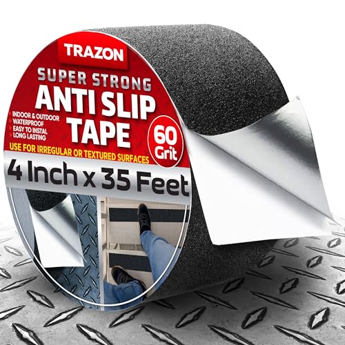 Trazon Grip Tape - Heavy Duty Anti Slip Tape with Aggresive Adhesion for Irregular or Textured Surfaces Outdoor/Indoor Waterproof 4Inch x 35Ft Safety Non Skid Roll - color: Black with Aggresive Addhesion, size: 4 Inch x 35 Feet