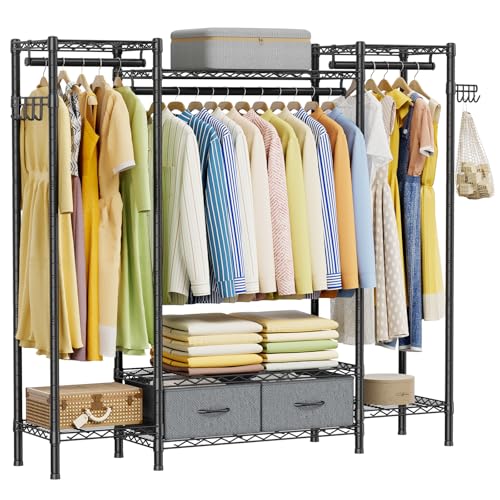 Golpart Heavy Duty Clothing Rack with Adjustable Shelves Clothes Wardrobe - color: Black, size: 15"DX61"WX74.5"H