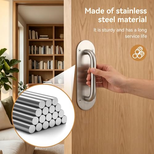 HERCHR Commercial Door Pull Handle with Backplate, Steel Door Handle Plate