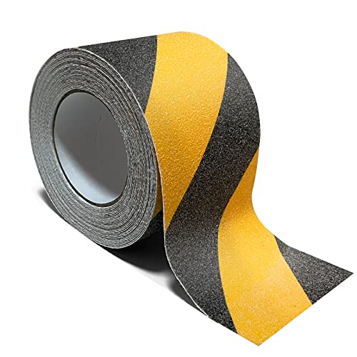 Danlaila 4 Inch x 60 Feet Grip Tape for Stairs, Anti Slip Tape Outdoor Waterproof, Black/Yellow Safety Non Skid Tape Roll for Stair Steps Ramp Wooden, Friction Tape Adhesive Non Slip Strips - color: Black/Yellow