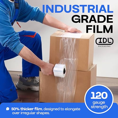 IDL Packaging 3" x 700' Stretch Wrap Mini Rolls, 120 Ga (2-Pack) - USA-Made - size: 3" Rolls + Handle, style: 700' Length, 120 Gauge