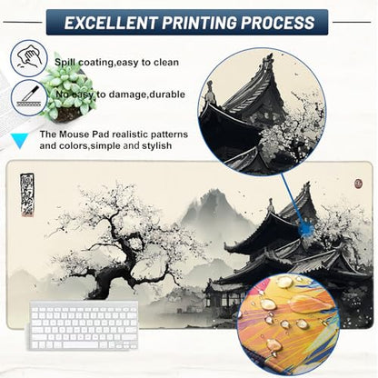 Gaming Large Mouse Pad 35.7x15.7inch,Japanese Desk Mat Pad for Keyboard and Mouse, Gaming Mousepad, Keyboard Mat Pads with Non-Slip Rubber Base,Waterproof Computer Mat Office Home Desktop Protection - color: cloud-kissed towers
