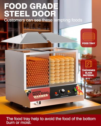 WantJoin Commercial Hot Dog Steamer - 38QT/36L Electric Hot Dog Steamer and Bun Warmer, Stainless Steel Hot Dog Cabinet with Tempered Glass 200-275 Sausages & 40-45 Buns - color: Silver, size: 38QT