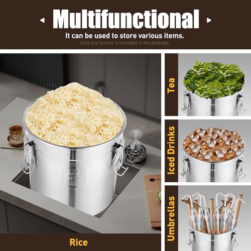 304 Stainless Steel Canister with Airtight Lids, 8.7 Gal Large Canisters Container w/Locking Clamp, Food Containers Storage Bucket for Flour Grain Coffee Bean (33L) - size: 33L