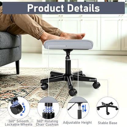 Footrest Under Desk Leg Rest Ottoman Adjustable Height Foot Stool (Grey) - color: Grey, size: 19.3''L x 15''W