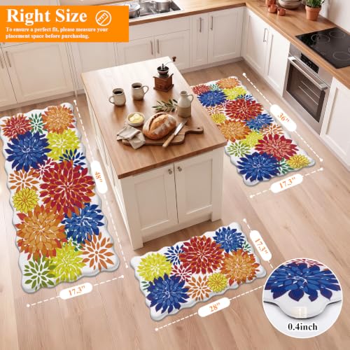 HEBE Anti Fatigue Kitchen Rugs Set of 3, Cushioned Kitchen Mats for Floor - color: Colorful/Floral