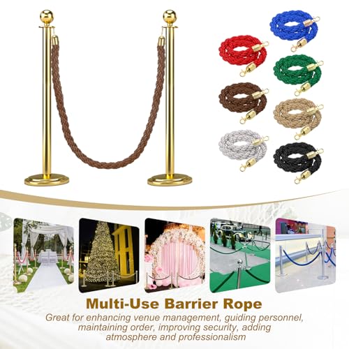 MECCANIXITY Twisted Stanchion Rope 6.6 Ft/2 M, Barrier Rope Twisted Post Ropes with Snap Hooks for Posts Stands Queue Divider Crowd Control, Coffee Golden - color: Coffee Golden, size: 6.6 Ft
