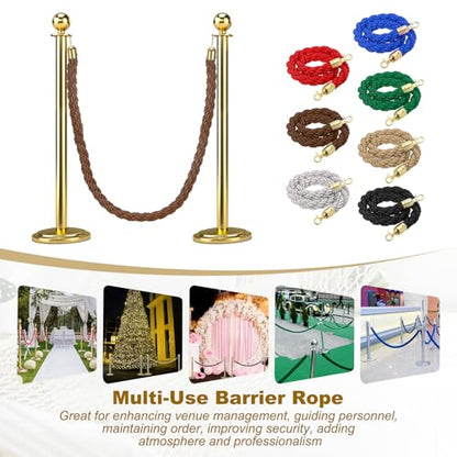 MECCANIXITY Twisted Stanchion Rope 6.6 Ft/2 M, Barrier Rope Twisted Post Ropes with Snap Hooks for Posts Stands Queue Divider Crowd Control, Coffee Golden - color: Coffee Golden, size: 6.6 Ft