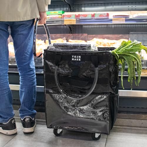 Reusable Grocery Bag with Wheels, Medium Black Rolling Tote - color: Black, size: Medium