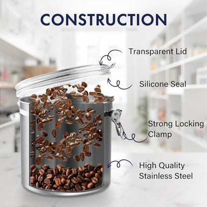 ENLOY 165oz Stainless Steel Airtight Canister for Kitchen with Clear Lid - size: Large