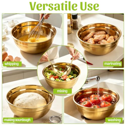 Large Stainless Steel Salad Bowl 7 QT, Elegant Gold Finish Metal Bowl - color: Gold