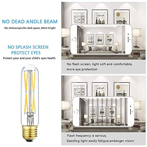 T10 Led Bulb, 8W Dimmable Led Tubular Bulbs, 75-100 Watt Equivalent,850lm, Clear Glass, E26 Base Lamp Bulb, for Cabinet Display Cabinet etc. (4000K Daylight, 6-Pack) - color: 8w=80w-4000k-6p