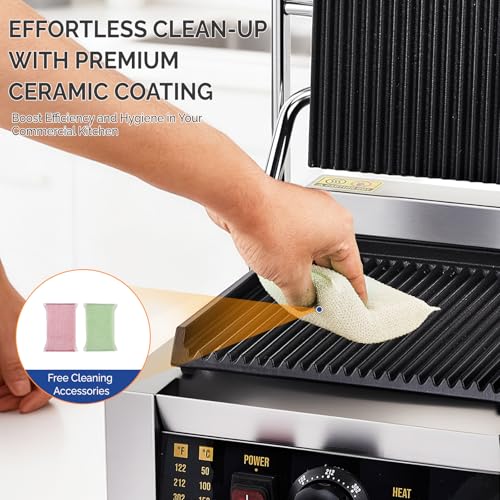 Bonnlo 811 Commercial Sandwich Make, 1800W Stainless Steel Countertop Panini Press Grill with Adjustable Temp 122°F–572°F, For Steak, Burgers, Home & Restaurant Use, 110V, Silver - size: 12"D x 12.2"W x 8"H