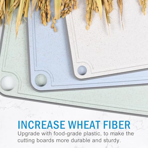 Wheat Fiber Cutting Boards for Kitchen, Plastic Cutting Board Set of 3, Extra Large Usable Area with Non Slip Narrow Edges, Dishwasher Safe, BPA Free, Reversible for Meat, 15.8" x 11", Multicolor