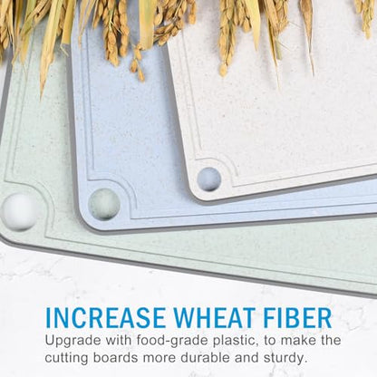 Wheat Fiber Cutting Boards for Kitchen, Plastic Cutting Board Set of 3, Extra Large Usable Area with Non Slip Narrow Edges, Dishwasher Safe, BPA Free, Reversible for Meat, 15.8" x 11", Multicolor