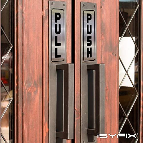 iSYFIX Push Pull Stickers Sign, 2x5 Inch, Black/Brushed Silver, 2 Pack - color: Black / Brushed Silver, size: Vertical 2x5