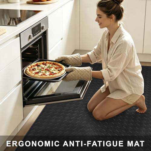 Kitchen Mats and Rugs Cushioned Anti-Fatigue, 35.4" x 59.1", Black - color: Black, size: 59.1"L x 35.4"W x 0.4"Th