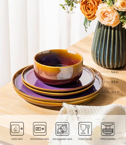TheTerra Ceramic Dinnerware Set for 8, 24-Piece Plates and Bowls Set - color: Amber Amethyst, size: Set (24pcs)