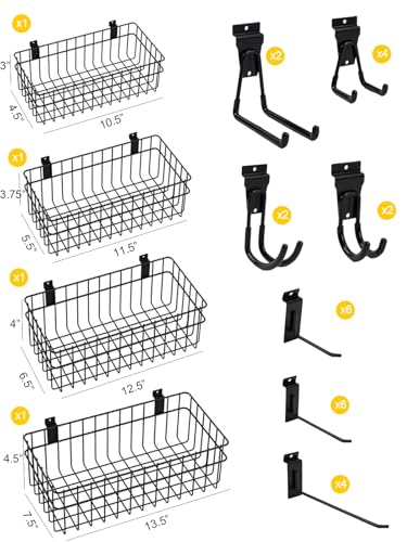 Slatwall Accessories Slatwall Hook Slat Wall Hanging Hook Garage, Slat Wall Accessory Includes 4 Pack Slatwall Baskets Set and 26 PCS Multisized Heavy Duty Slatwall Hooks (30 Hook) - color: Black, size: 30pcs