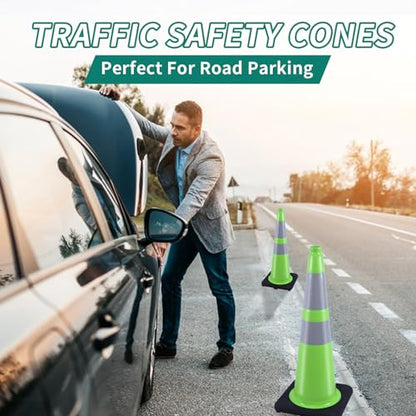 BESEA 6 Pack 28 Inch Green Traffic Cones with Wide Weighted Base - size: 28 inch
