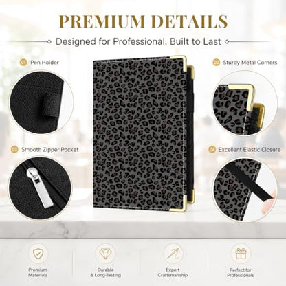 Server Book,7 Pocket Zipper Organizer,Server Books for Waitress - color: Dark Leopard