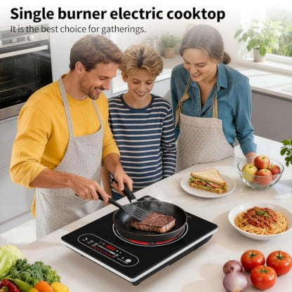 VBGK Single Burner Electric Cooktop,110V 1800W Electric Stove Top with LED Touch Control,8 Power Levels, 4H Timer, Safety Lock,portable single burner cooktop Overheat protection - size: single electric burner