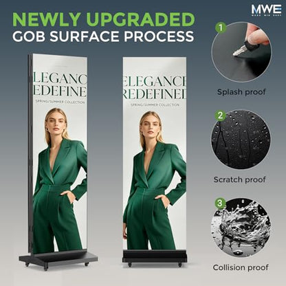 MWE P1.86 Tri-Fold LED Poster Screen with Flight Case, 90" Dual-Sided LED Digital Signage Display with Publishing System, Foldable Advertising Display Kiosk Video Wall for Events, WiFi/USB/HDMI - size: 90"-Tri-fold