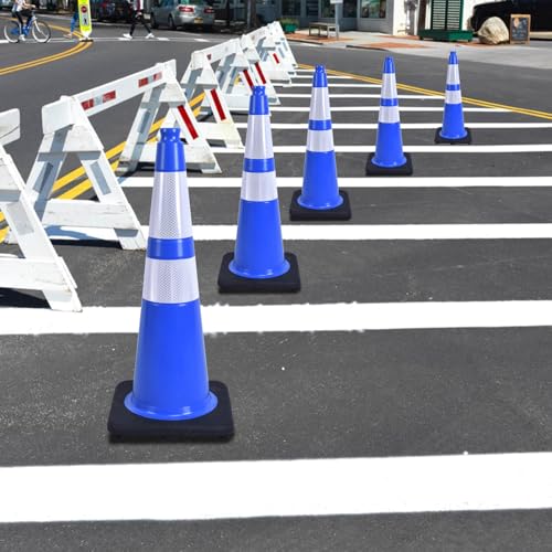 8-Pack Blue Reflective Traffic Cones 28" - Road Safety - color: Blue, size: 28inch