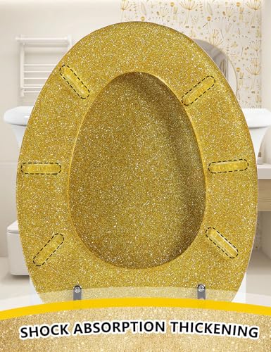 Angol Shiold ELONGATED Gold Glitter Resin Soft Close Toilet Seat 18.5Inch - color: Walnut wood color