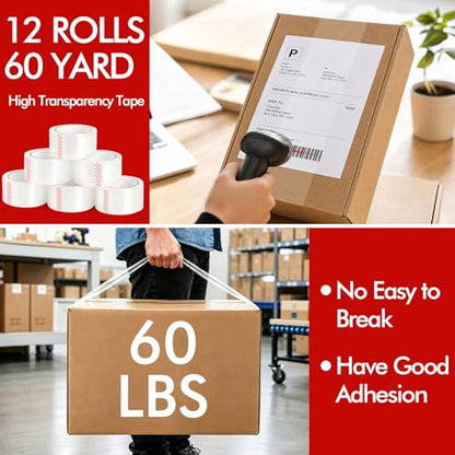2 Pack Heavy Duty Packing Tape Dispenser Gun with 12 Pack Clear Packaging Tapes, 2 Inch Packaging Tape with Dispenser for Carton Sealing, Moving Boxes, Shipping (Red) - color: Red