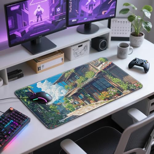 Japanese Street Scene Large Gaming Mouse Pad Desk Mat 31.5"x15.7" - color: Japanese Street