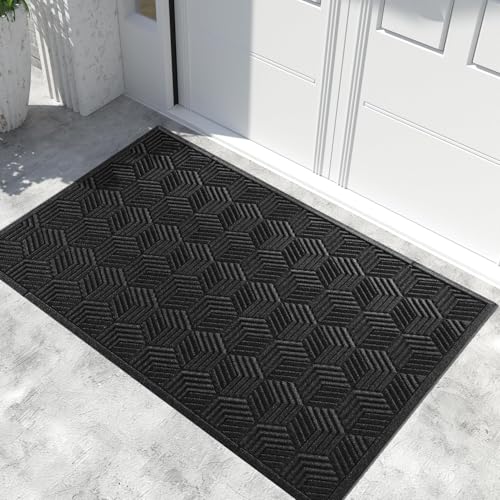 Yimobra Extra Large Door Mat 60x36, All-Season Waterproof Outdoor Mats for Front Door Entrance with Drainage Holes, Heavy Duty Non-Slip Doormat for Garage Patio Entryway Indoor, Black - color: Black, size: 60x36 Inch