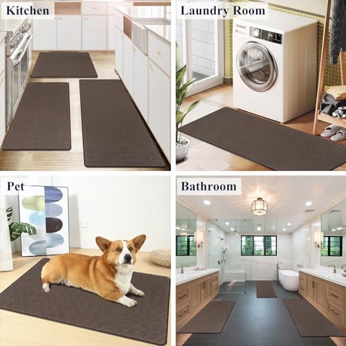 HEBE Anti Fatigue Kitchen Rugs Set of 3, Cushioned Kitchen Mats for Floor - color: Brown
