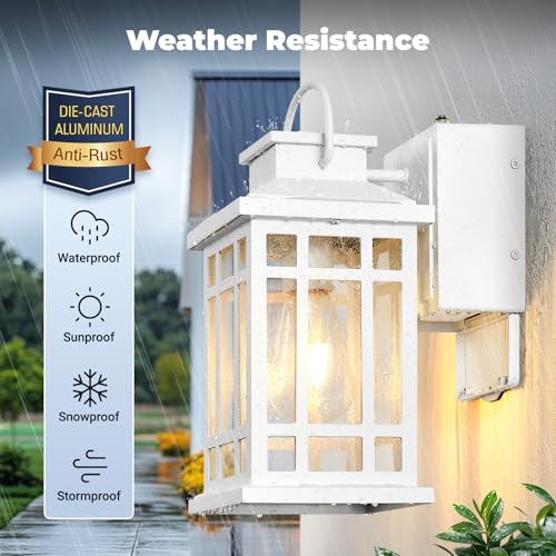 White Dusk to Dawn Outdoor Lighting with GFCI Outlet, Aluminum - color: White, size: D2D 1-Pack