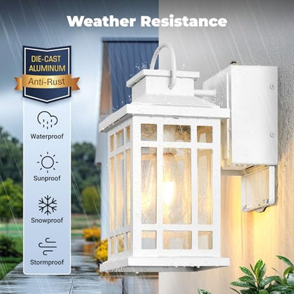 White Dusk to Dawn Outdoor Lighting with GFCI Outlet, Aluminum - color: White, size: D2D 1-Pack