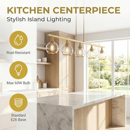 Phaosio Gold Kitchen Island Linear Pendant Light, 5-Light, E26 Base - color: Gold, size: 5-Light