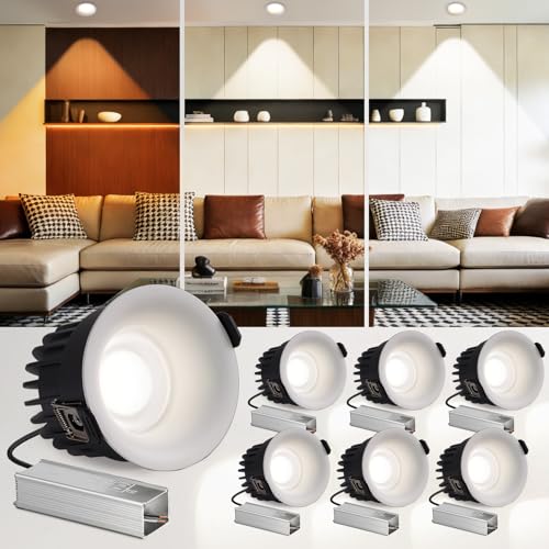 3 Inch LED Recessed Lights, Waterproof, Dimmable, 3CCT, CRI98 Ceiling Light - color: White-Gray, size: 3 Inch-6 Pack